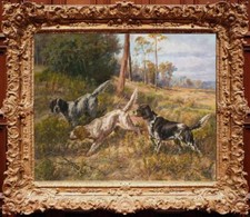 Handmade Old Master-Art Antique Oil Painting Animal hound dogs on canvas 20