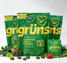 Gruns Adult Super Green Gelatin Multi-Vitamin Super Food Jelly Bear - 3 Pack Set picture