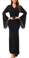 Black V-Neck Bell Sleeve Dress Morticia Addams Costume picture