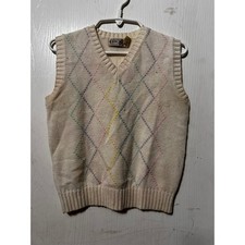 Vintage Ricki Miss Erika Argyle Sweater Vest Cream Pastel Knit V-Neck Acrylic picture