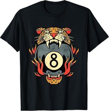 Vintage Lucky Leopard 8 Ball Tattoo Streetwear T-Shirt picture