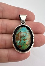 Vintage Navajo Sterling Silver Royston Turquoise Stamped Pendant 1.75