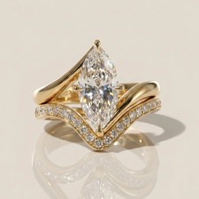 IGI 2.20Ct Marquise Cut EF/VS1 Lab Grown Diamond Bypass Ring Set 14K Yellow Gold picture