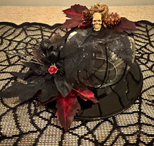 Handmade Gothic Glass Pumpkin Skull Lighted Halloween Centerpiece Black Red picture