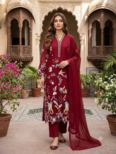 Maroon Glass Roman Salwar Kameez With Dupatta Ready To Wear Dress picture