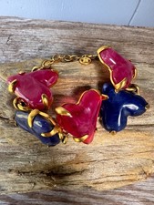 Givenchy 4G Marbled Resin Heart Bracelet Gold Tone Vintage Signed 7-9 In picture