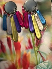Vintage RARE 80’s Multicolored Lucite Dangle Earrings Pos Kaso picture