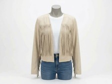 NWT Shyanne Western Cowgirl Crop Jacket Fringe  Size Small Open Front Beige picture