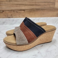 Clarks Artisan Wedge Sandals Womens 9M Leather Platform Cork Aisley Lily Trendy picture