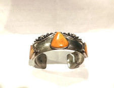 Spiny Oyster Cuff Bracelet Orange Turquoise Sterling Silver picture