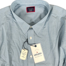 NEW UNTUCKit Mens Hildalgo Wrinkle Free Button Up Shirt 3XL Blue Check Cotton picture