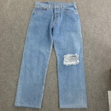 Vtg Levis 501 Jeans Mens 32x28 Light Wash Blue Denim Button Fly Distressed USA picture