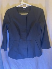 Theory Women's Black Collarless 3/4 Sleeve Blazer Hook & Eye Lined Size 4 picture
