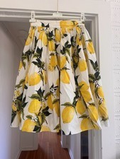 DOLCE & GABBANA Lemon Print Cotton Full Pleated Midi Skirt IT 42 Italy D&G picture