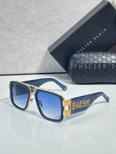 Philipp Plein SPP128M Opulent Metalwork Square Sunglasses Deep Blue Frame picture