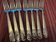 7 Wallace Rooster Stainless 18/10 New Chicken Glossy Flatware Dinner Forks 8-1/4 picture