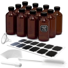 Nevlers 8 oz Boston Round Amber Glass Bottles (Set of 12) | Includes Funnel picture