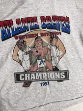 VTG 90s Atlanta Braves Champions Caricature T-Shirt Cropped Hanes USA Mens L picture