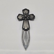 Vintage Ornate Pewter Finish Cross Metal Bookmark picture