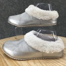 Sorel Go Errands Coffee Run Slipper Mules Womens 8 Silver Metallic Faux Fur picture