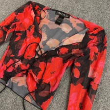 Lioness Red Floral Mesh Lace Up Front Long Sleeve Crop Top Small picture