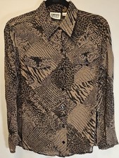 Vintage Chico's Design Womens 0 100% Silk Animal Print Button Down Shirt picture