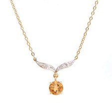 1.04 CTW Natural Citrine & Diamonds 18K Gold Plated Designer Necklace 18in picture