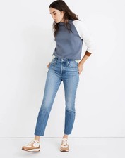 Madewell Jeans Womens 32 Blue The Perfect Vintage Crop High Rise Raw Hem Denim picture