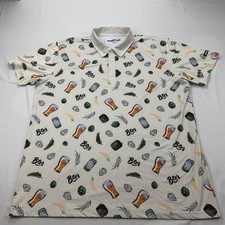 Shankitgolf Polo Shirt Mens 2XL Beige Beer Hops Print Short Sleeve Golf Tee picture