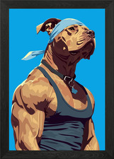 Muscular Buff Pitbull Funny Dog Min Framed Wall Art Poster Canvas Print Picture picture