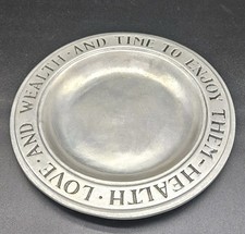 Vtg Wilton Armetale Pewter Plate Health Love Wealth Time To Enjoy Them RWP 9