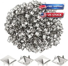 500PCS 10mm 4-Prong Square Spikes, Silver Metal Pyramid Studs for Crafts picture