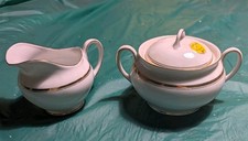 Vintage Schönwald Bavaria EAMAG Empire Porcelain GOLD rim Sugar Bowl & Creamer picture