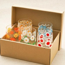 ADERIA Retro Flower Print Glass Set of 5 Japan Showa Vintage Style 1970s Design picture