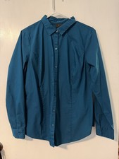 Worthington Womens Blouse 16 Teal  Button Up Long Sleeve Cotton Blend Top picture