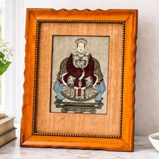 Wonderful Antique Chinese Ancestral Portrait Miniature Painted Asian Wood Frame picture