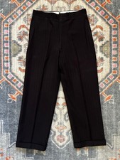 1940s Vintage Brown Pinstripe Wool Dress Pants Conmar Zip 32x28.5 picture