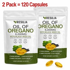 2 PACK Resilia Oil of Oregano 6000mg with Black Seed Oil Softgels picture