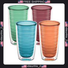 Tervis 16oz Insulated Tumblers Set of 4 Clear & Colorful Double Wall Travel Cups picture