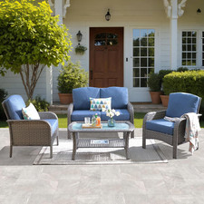 Ovios 4-Piece Patio Furniture Set, Outdoor Wicker Sofa with Chairs Coffee Table, picture