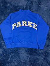 PARKE Women's Blue Mock Neck Pullover Sweatshirt Logo Graphic Print Size S/M picture