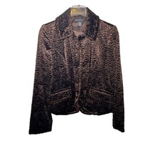 INC International Concepts Brown Faux Fur Jacket Women M Rhinestone Mob Wife NWT picture