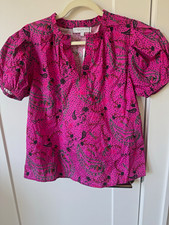 SUGARLIPS Women's Pink Floral V-Neck Puff Short Sleeve Cotton Blouse M picture
