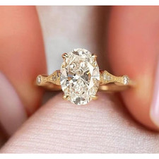 Solid 14K Yellow Gold Moissanite Solitaire Engagement Ring 2.20 CT Oval Cut VVS1 picture