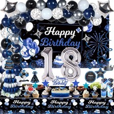 18th Birthday Decorations Set for Boy Men, Navy Blue Silver Black Happy 18 Pa... picture