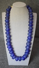 GORGEOUS STRING OF 39 AFRICAN ROYAL BLUE COBALT BLUE GLASS BEADS ON RAFFIA CORD picture
