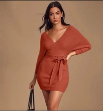 Lulus Women Modena Rust Brown Knit Dolman Sleeve Bodycon Sweater Dress size XS picture