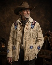 Men Western Cowboy Suede Fringe Jacket Beaded Native American Leather Jacket picture