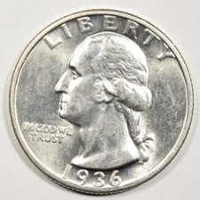 1936-S WASHINGTON QUARTER ~ NICE WHITE CHOICE BU UNCIRCULATED INV#2 picture