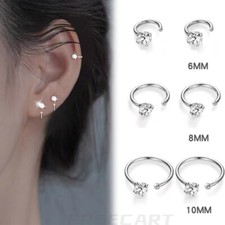 Elegant 999 Sterling Silver Hoop Earrings Zircon for Women Men Jewelry 6 8 10MM picture
